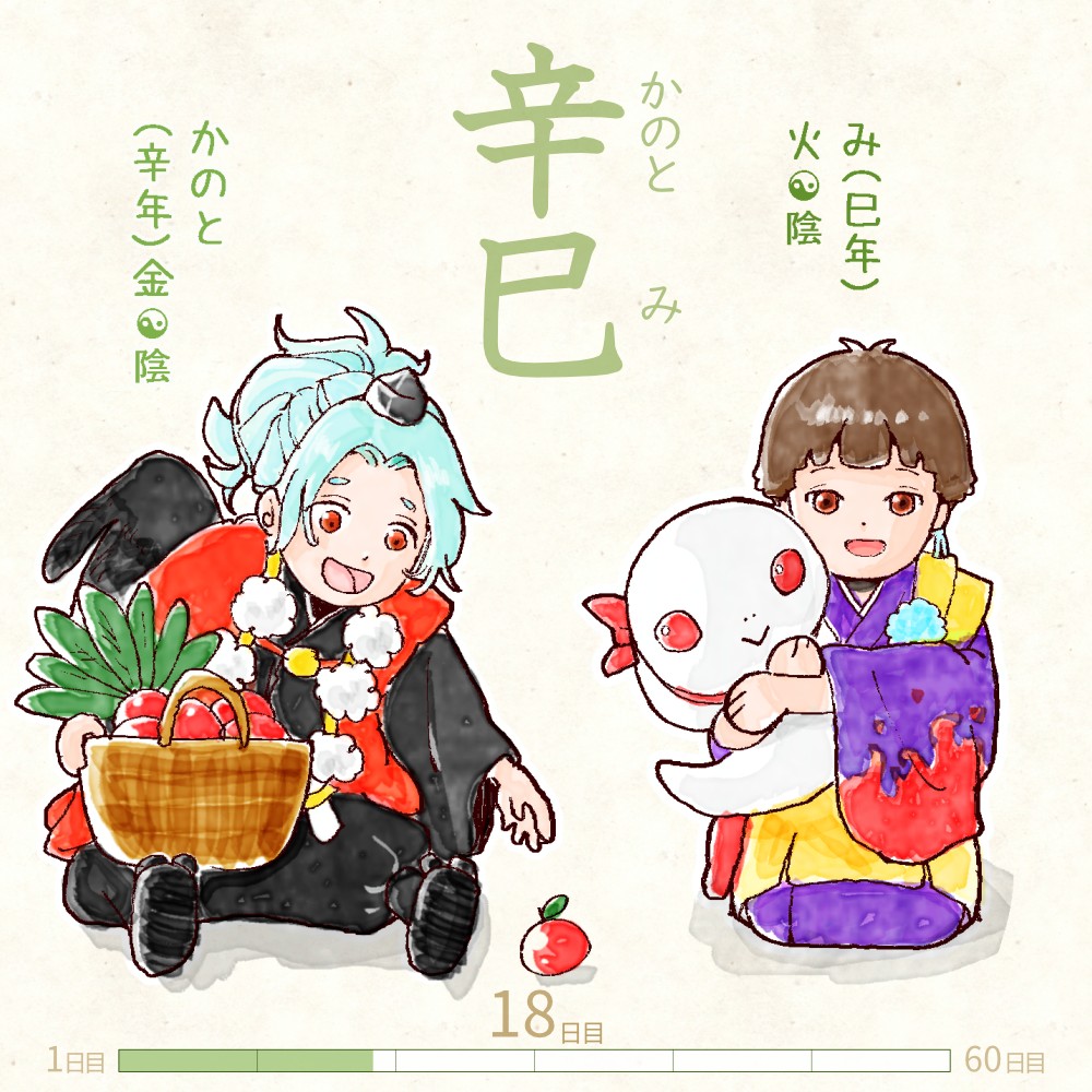 六十干支 巳年,干支  今日は #辛巳 (かのとみ)の日 辛 kanoto 巳 mi イラスト,日本,着物 かのとみ rokujikkansi 暦 koyomi japanese calender