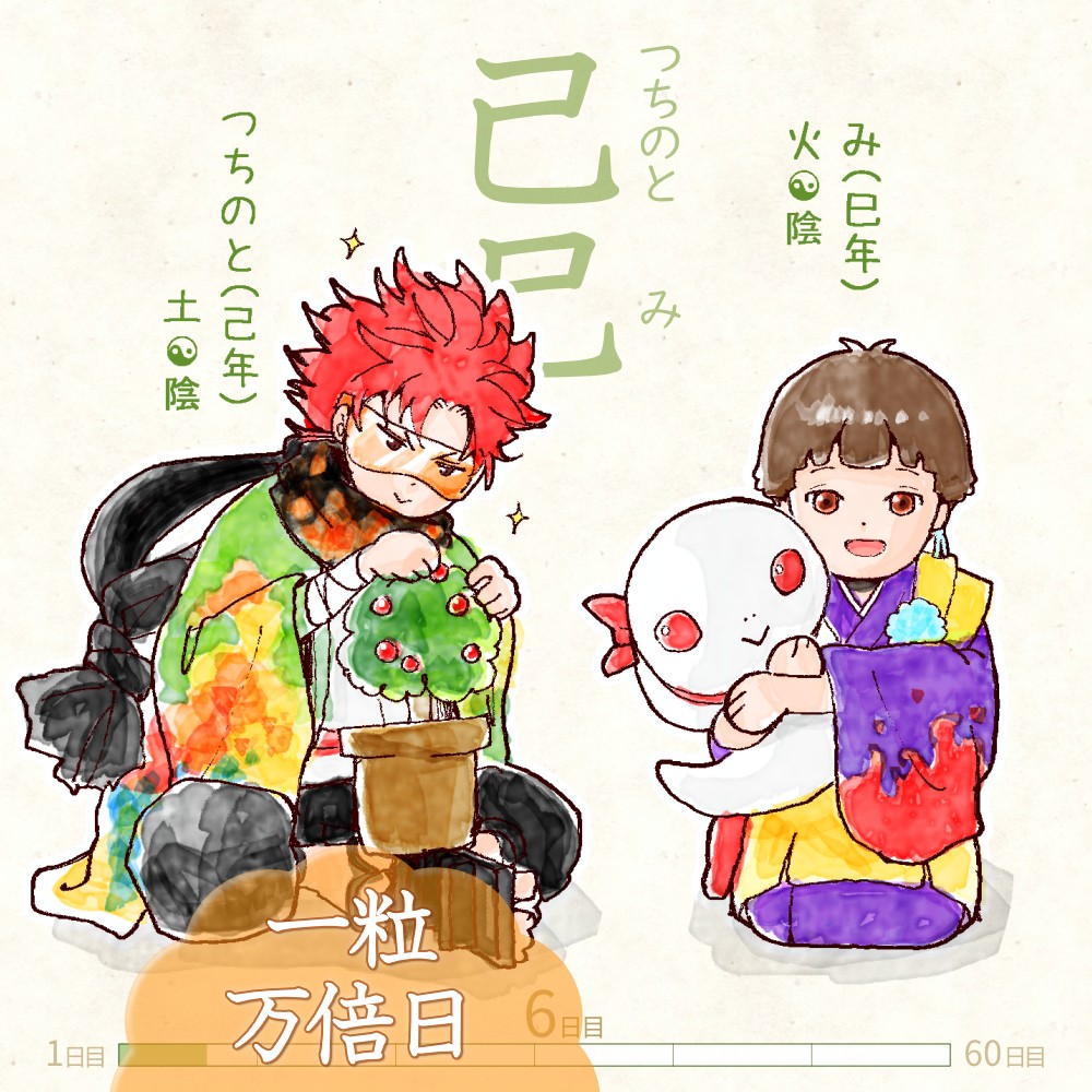 六十干支 巳年,干支  今日は #己巳 (つちのとみ)の日 & #一粒万倍日✨ 己 tsuchinoto 巳 mi イラスト,日本,着物 tsuchinoto-mi rokujikkansi 暦 koyomi japanese calender