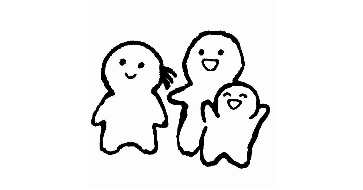 見上げて喜ぶ3人家族」のイラスト無料素材｜ゆるい・かわいい・商用可