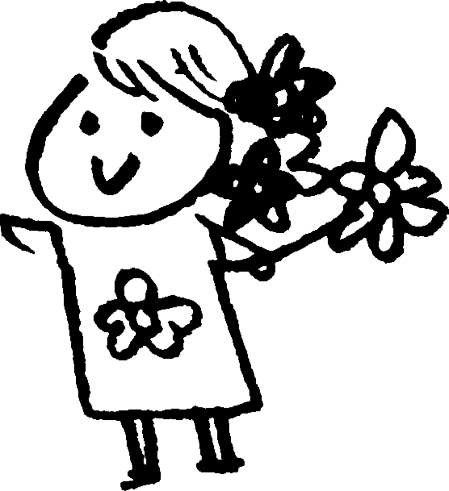 花を持つ女性 A woman with flowersのイラスト
