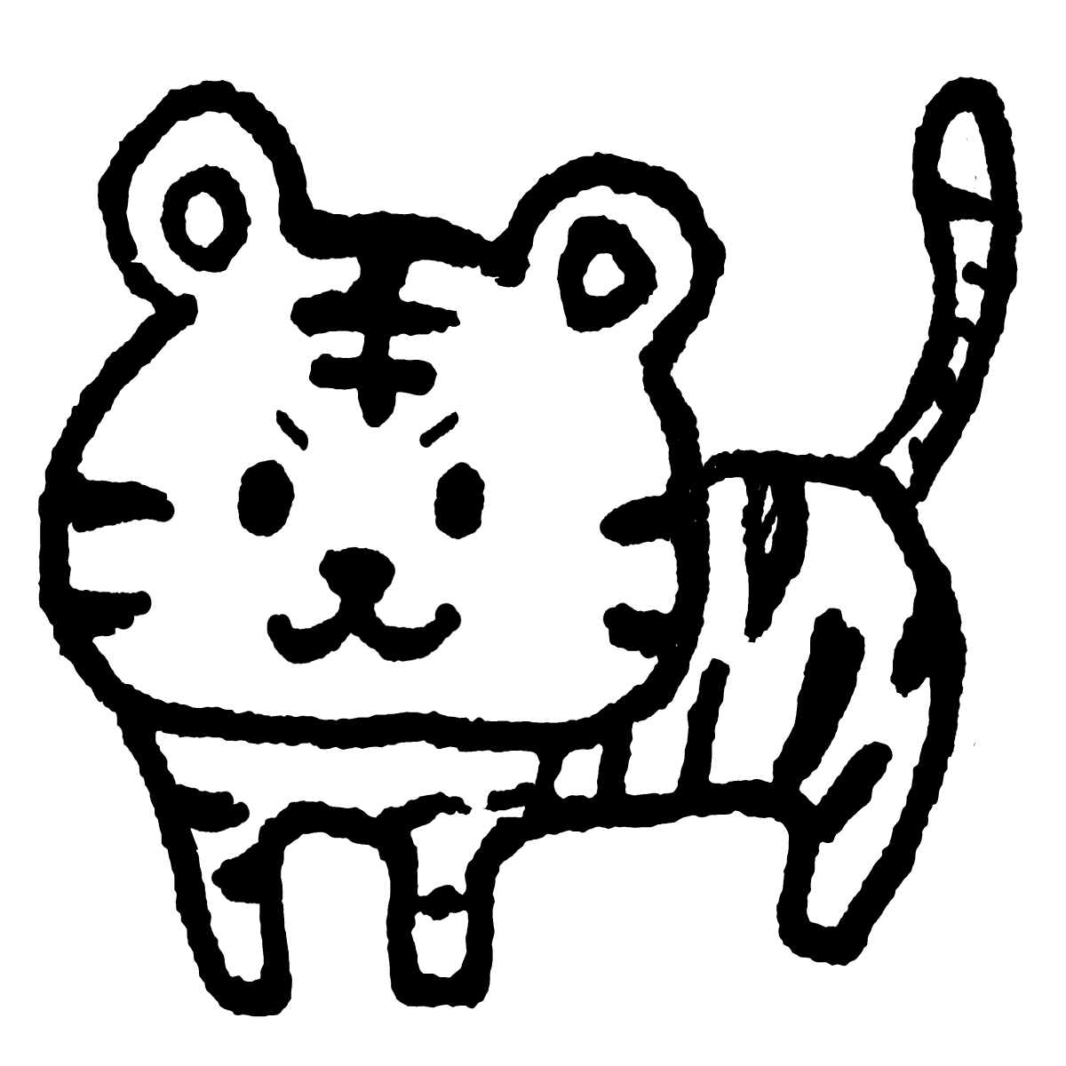 立つトラのイラスト Standing Tiger てがきですのb かわいい