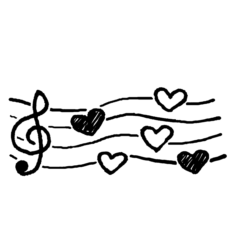 ハートの流れる音符のイラスト Heart Flowing Notes てがきですのb かわいい ゆるい無料イラスト