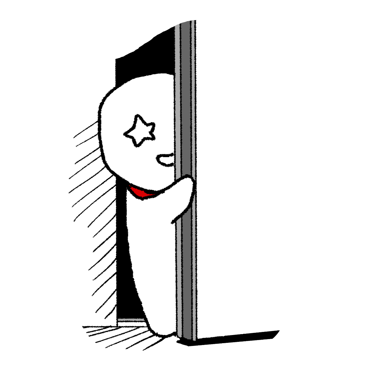 ドアの影で悪だくみをするのイラスト / Doing evil deeds behind the door. Illustration