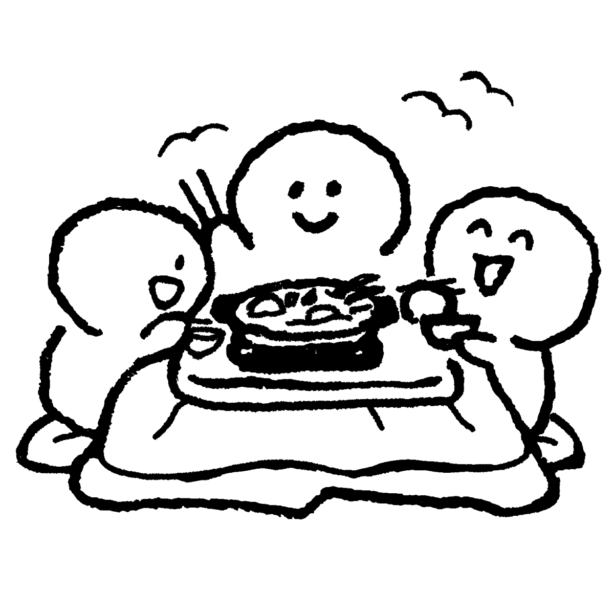 こたつで鍋を囲むのイラスト / Sit at a table with a kotatsu all around Illustration