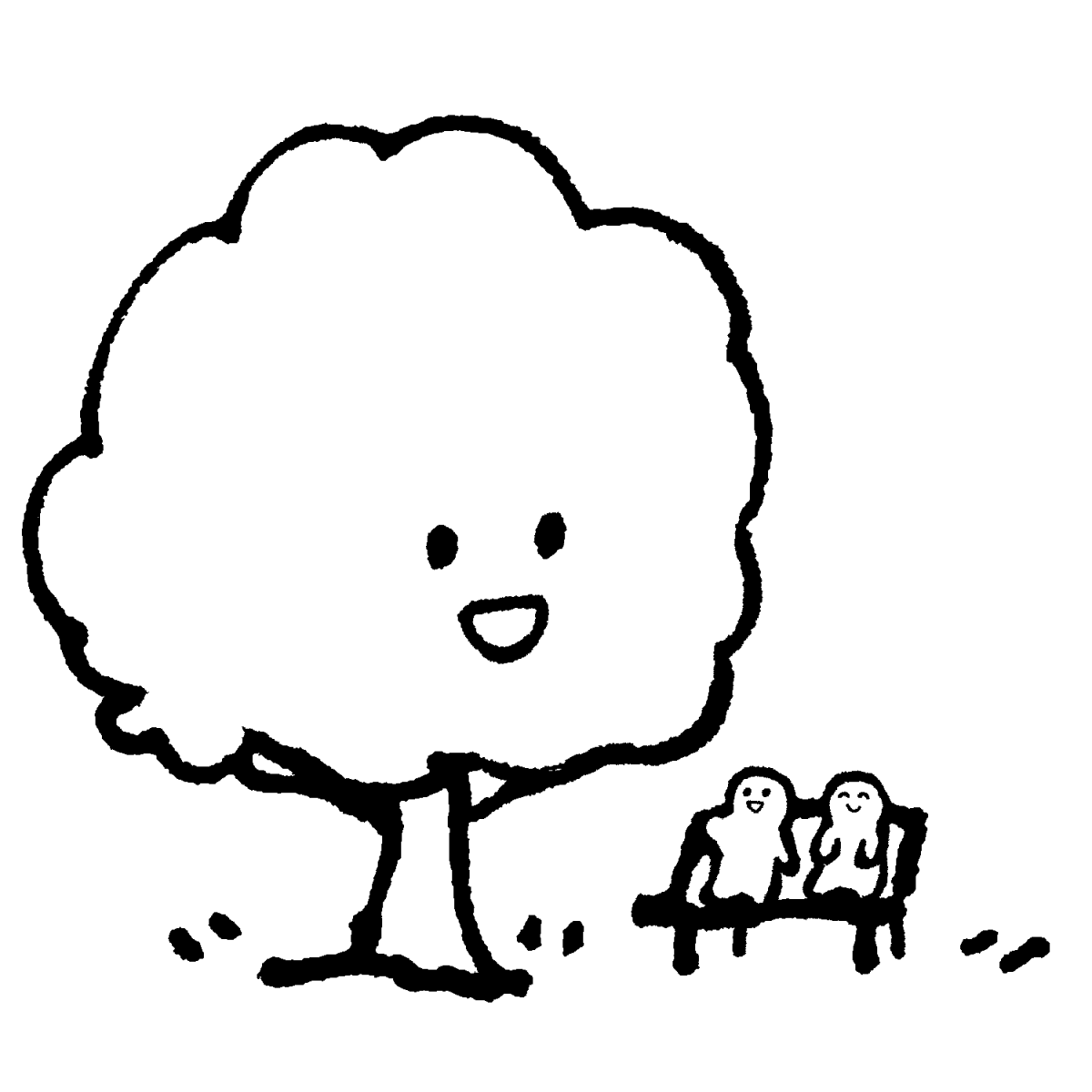 大きな木の下でのイラスト / Under the big tree Illustration