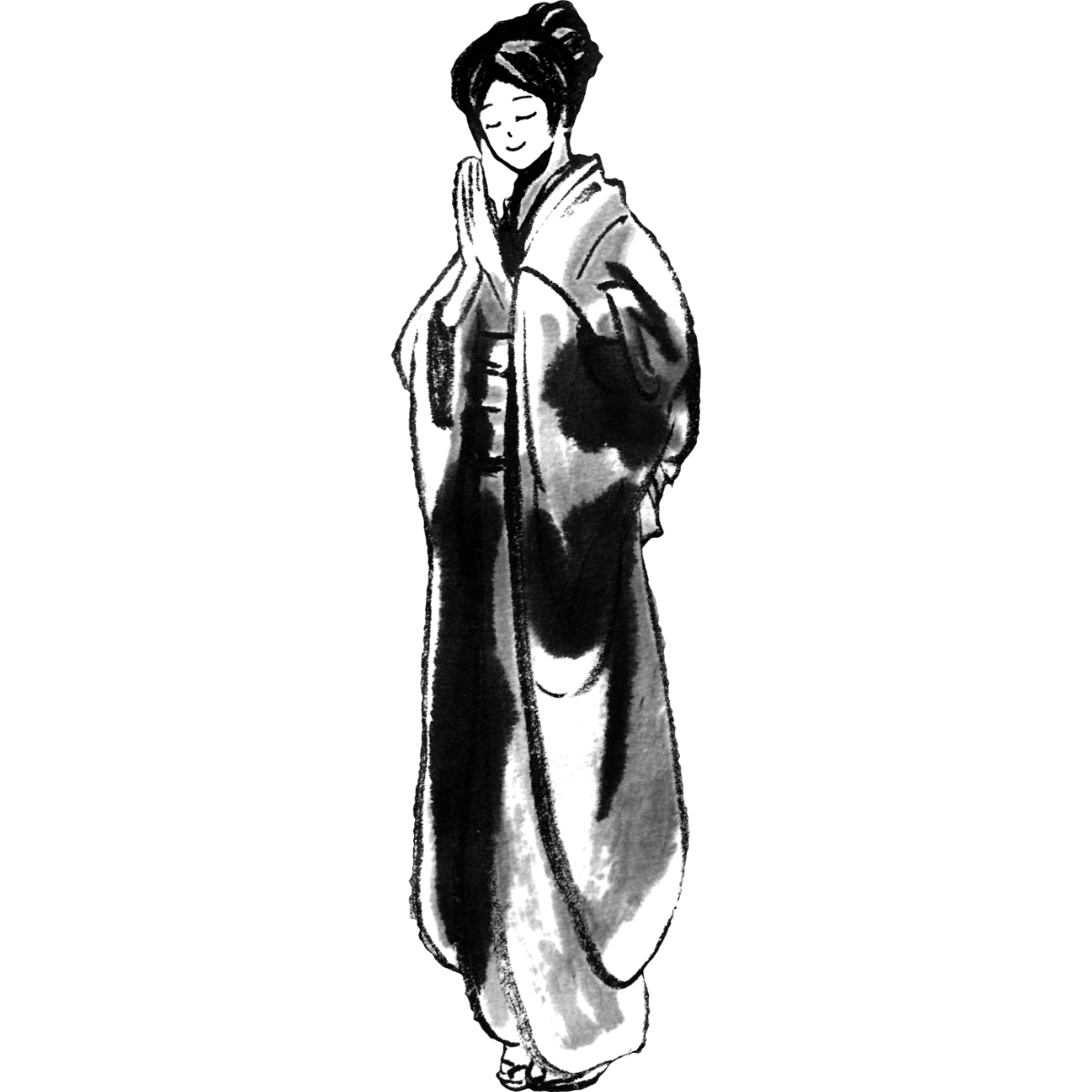着物姿で手を合わせる（女性）のイラスト Bow in Kimono -Female-  Illustration