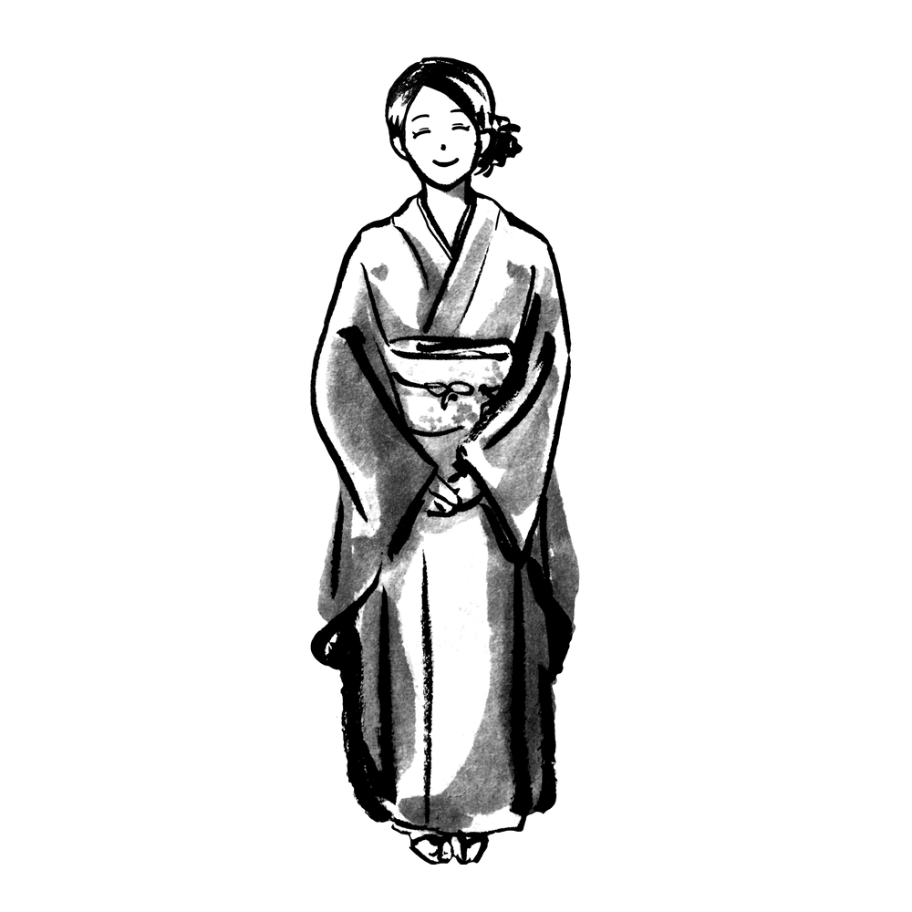 着物の立ち姿（女性）のイラスト Standing in kimono -Femele-  Illustration