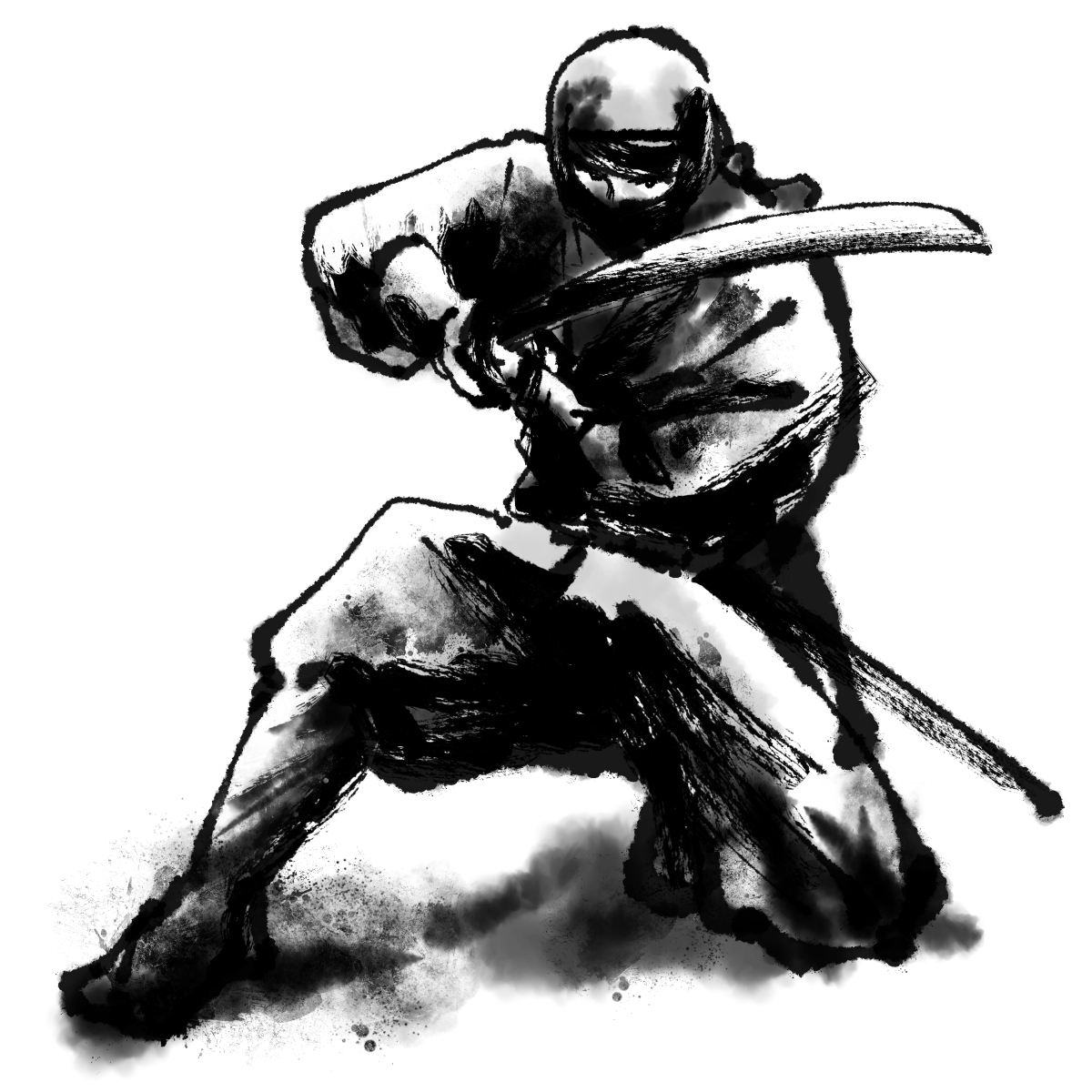 刀を構える忍者の墨絵 Ninja Who Holds A Sword 和風の無料墨絵イラスト 墨絵ですの